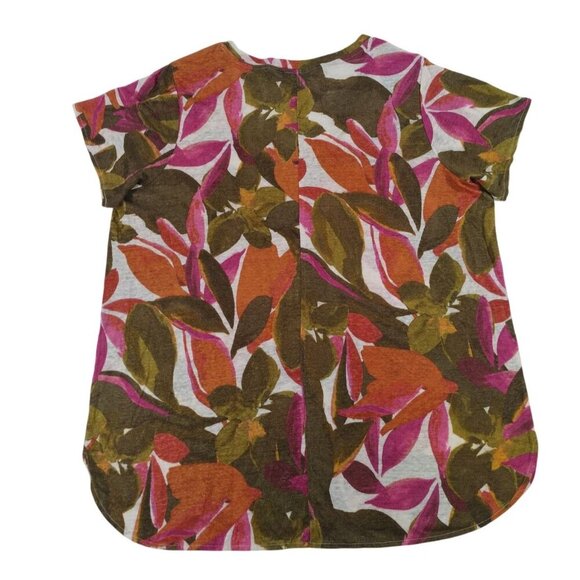 Tahari Womens Floral Linen T-Shirt Short Sleeve V-Neck Multicolor Casual Size 1X - Picture 2 of 7